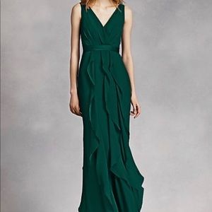 White by Vera Wang V-Neck Wrapped Bodice Dress